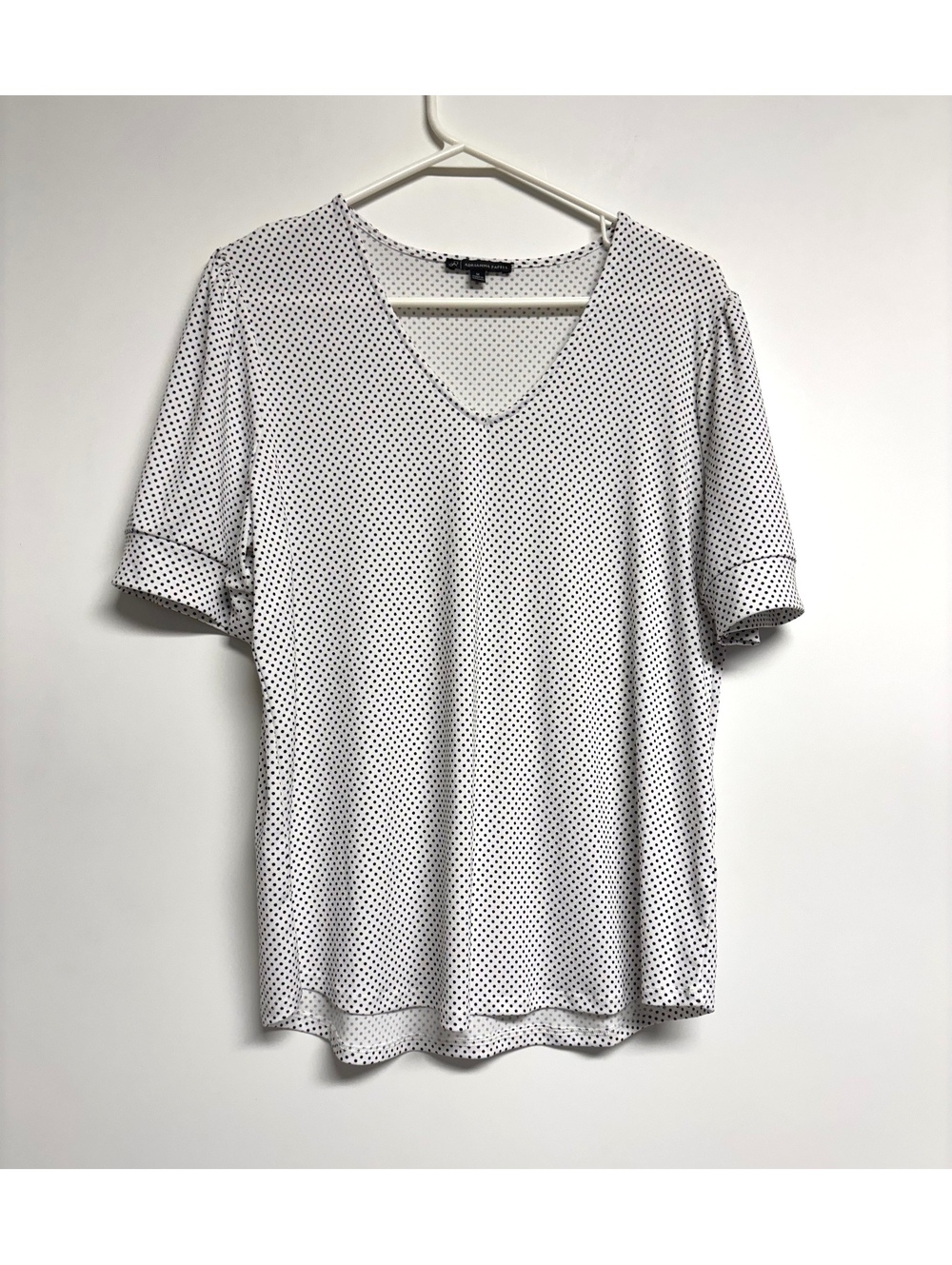 Adrianna Papell Women’s Medium White Black Polka Dot V-Neck Blouse Top